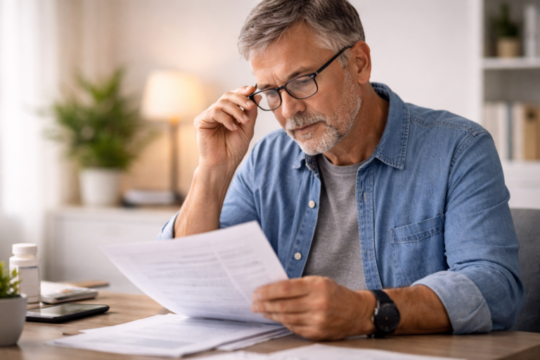 Split-screen concept showing a diabetes glucose meter on the left and nerve anatomy illustration in blue on the right on a clean white background
