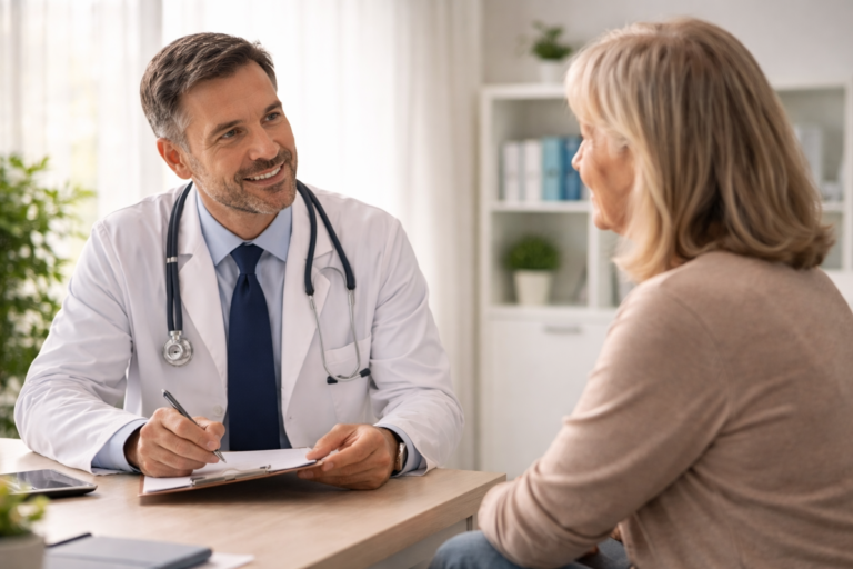 Fit older man in his early 60s walking on a sunny park path looking hopeful and determined with golden hour light